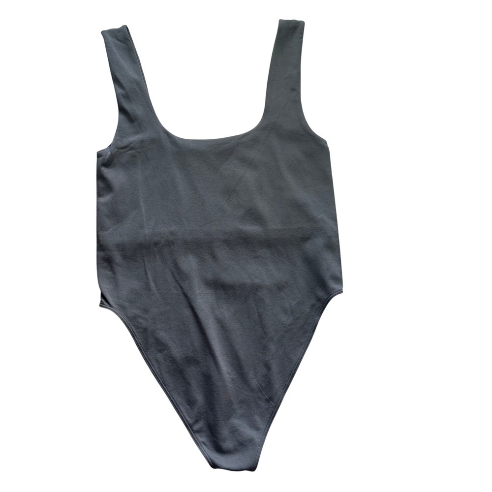 A New Day Gray Seamless‎ Scoop Neck Tank Bodysuit Thong Gray Medium NWT